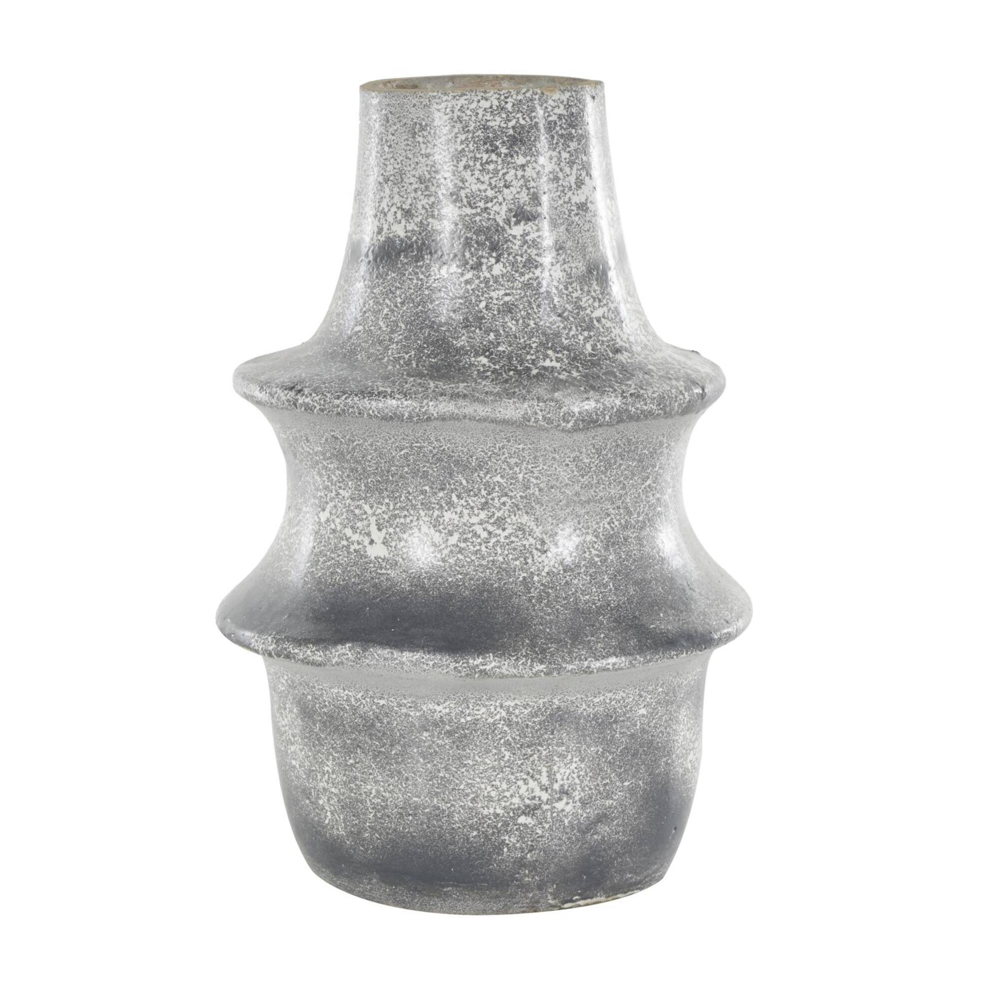 16" Light Gray Paper Mache Distressed Fluted Vase with Ring Handle
